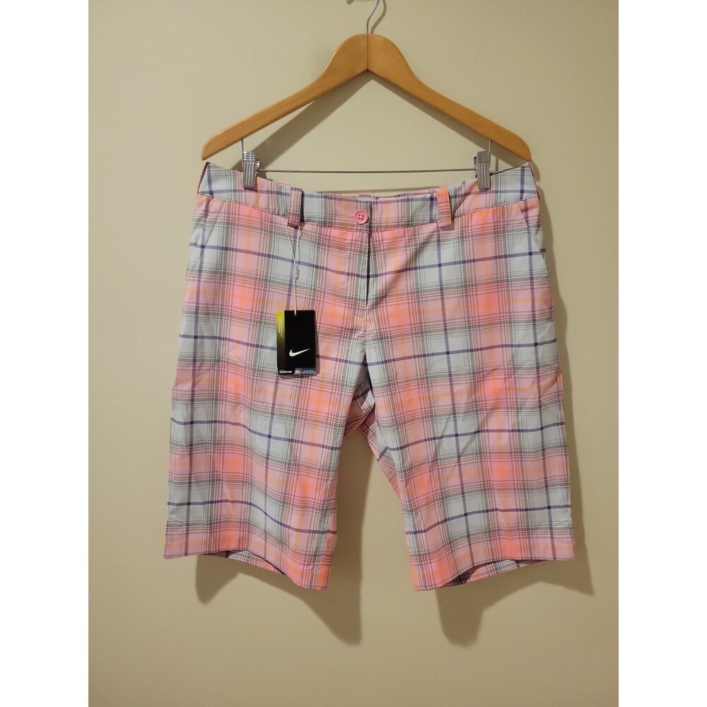 NWT Nike Golf Women’s 14 Pink Plaid Dri-FIT Tour Performance Shorts 508276